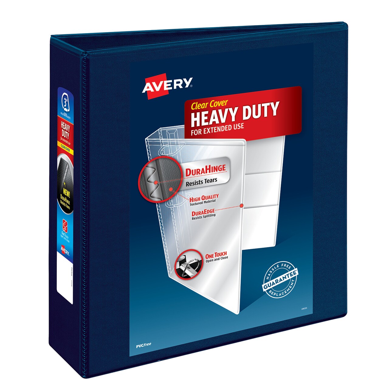 Avery Heavy-Duty View 3 Ring Binder, 3" One Touch EZD Rings, 670-Sheet Capacity, 3.5 Inch Wide Spine, Great for Home, School Supplies, Office, or Organization Needs, 1 Navy Blue Binder (79803)